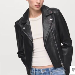 NWOT - Mango Genuine Leather Black Leather Biker Jacket - L